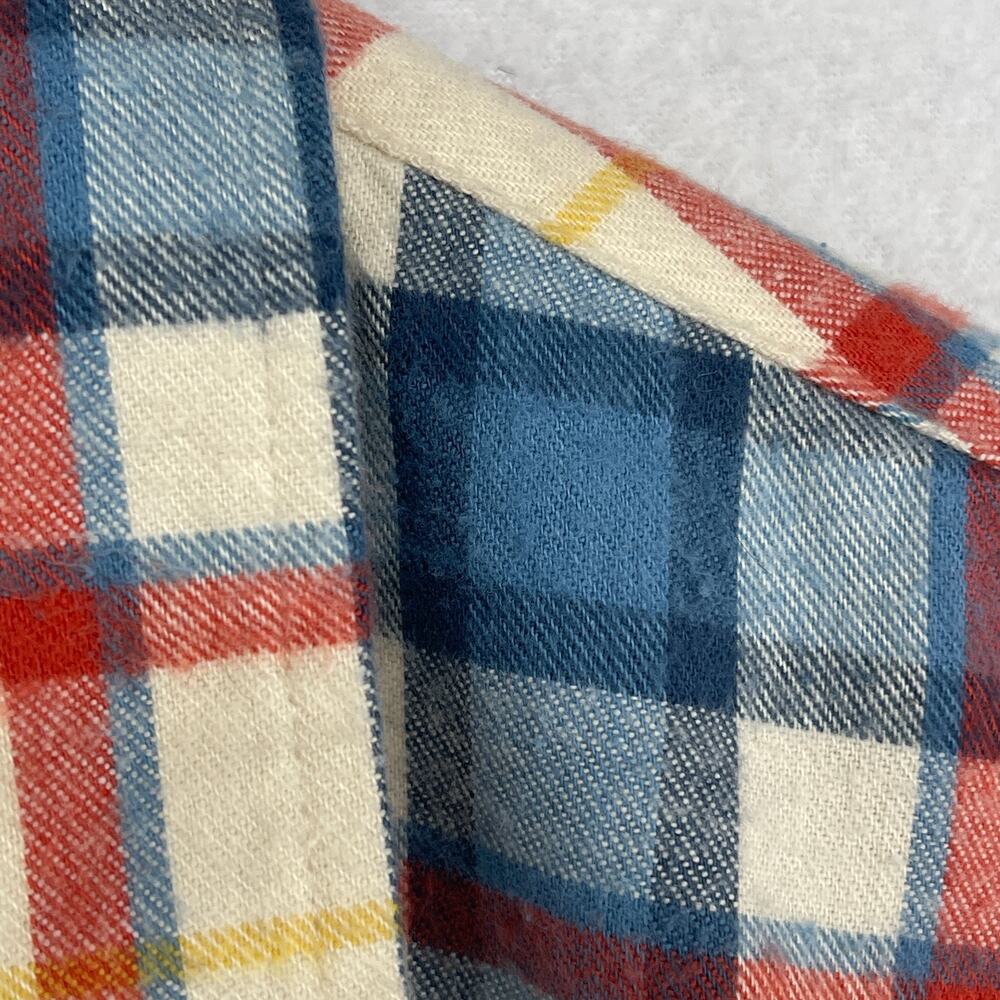 LL BEAN Top Womens S Scotch Plaid Flannel Shirt Relaxed Fit Button Up Ivory Blue - Picture 7 of 16